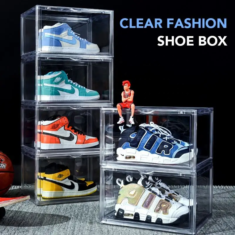 Clear Magnet Plastic Shoe Boxes Drop Front Shoe Storage Box Acrylic Custom Transparent Display Shoe Boxes Stackable Organizer
