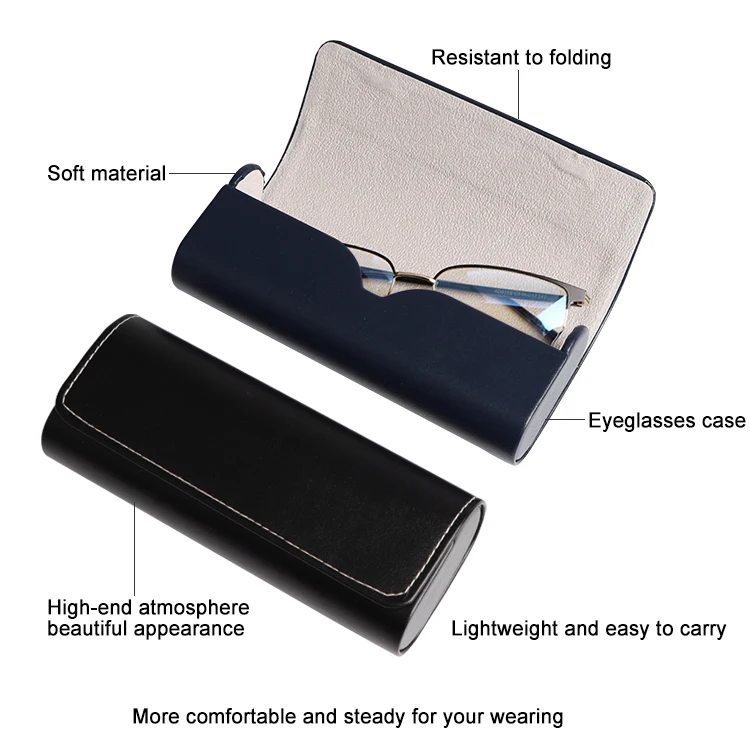 Portable Eyeglass Case, Luxury Stylish vegan Leather Compact Magnetic Closure eyewear Cases for School, Reading and Office