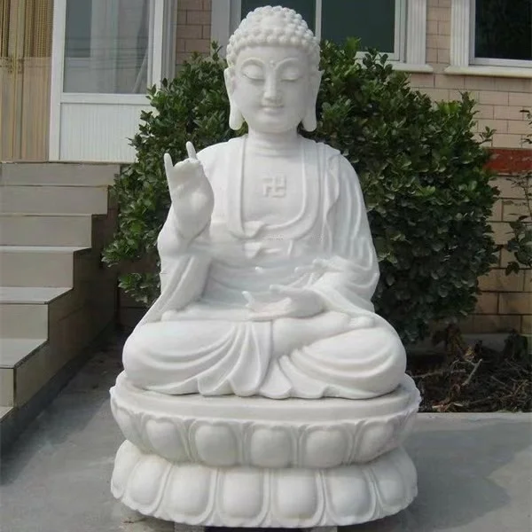 white marble buddha sitting on lotus statue sculpture
