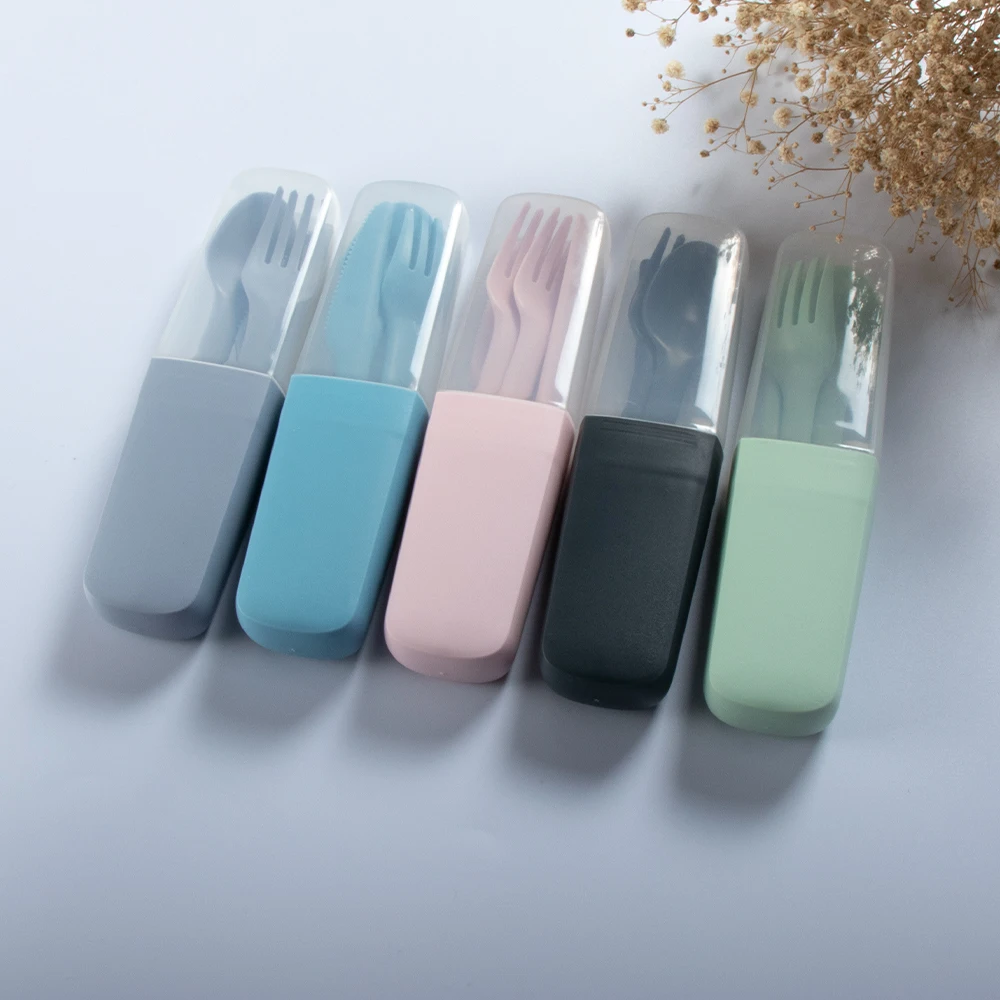 Reusable Biodegradable Plastic Camping Utensil  Fork Travel Cutlery Set With Case