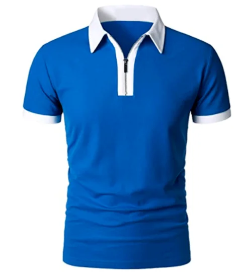 2023 Zipper Polo Shirts Navy Blue Color Matching Casual Men Polo Zipper Shirt