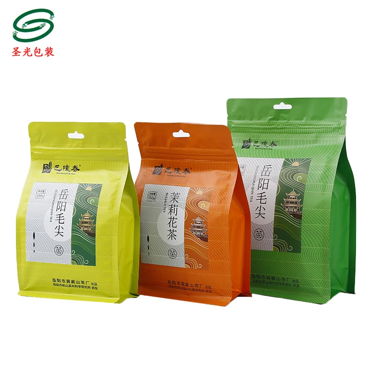 Stand up aluminum foil flat bottom tea packaging bag