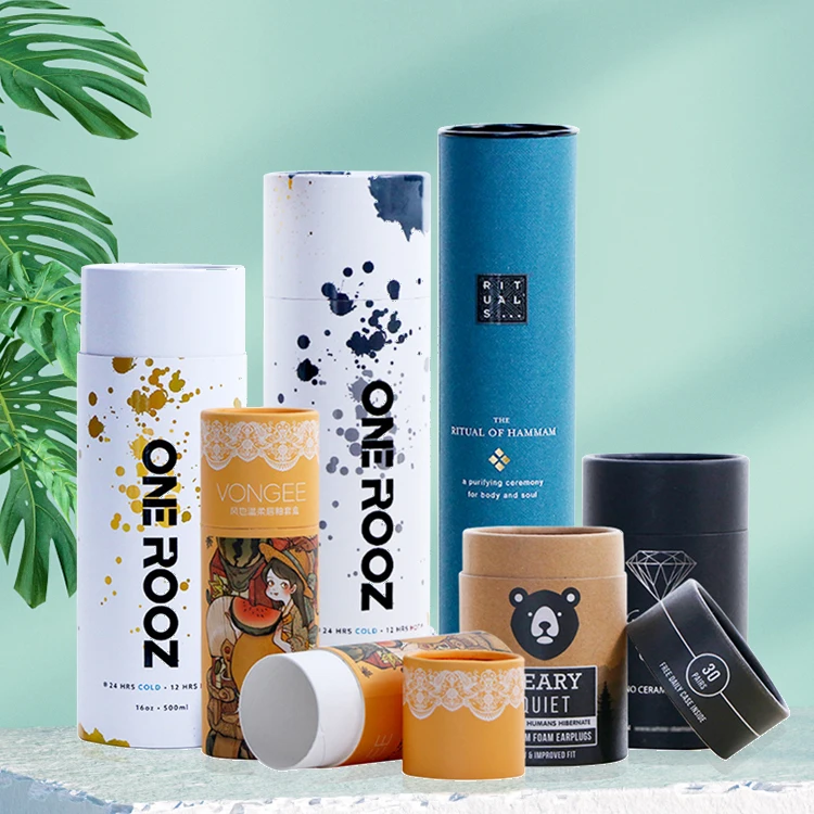 Wholesale Free Design Custom Colorful Biodegradable Kraft Paper Tube Paper Tea Box Tea Jar Round Paper Packaging