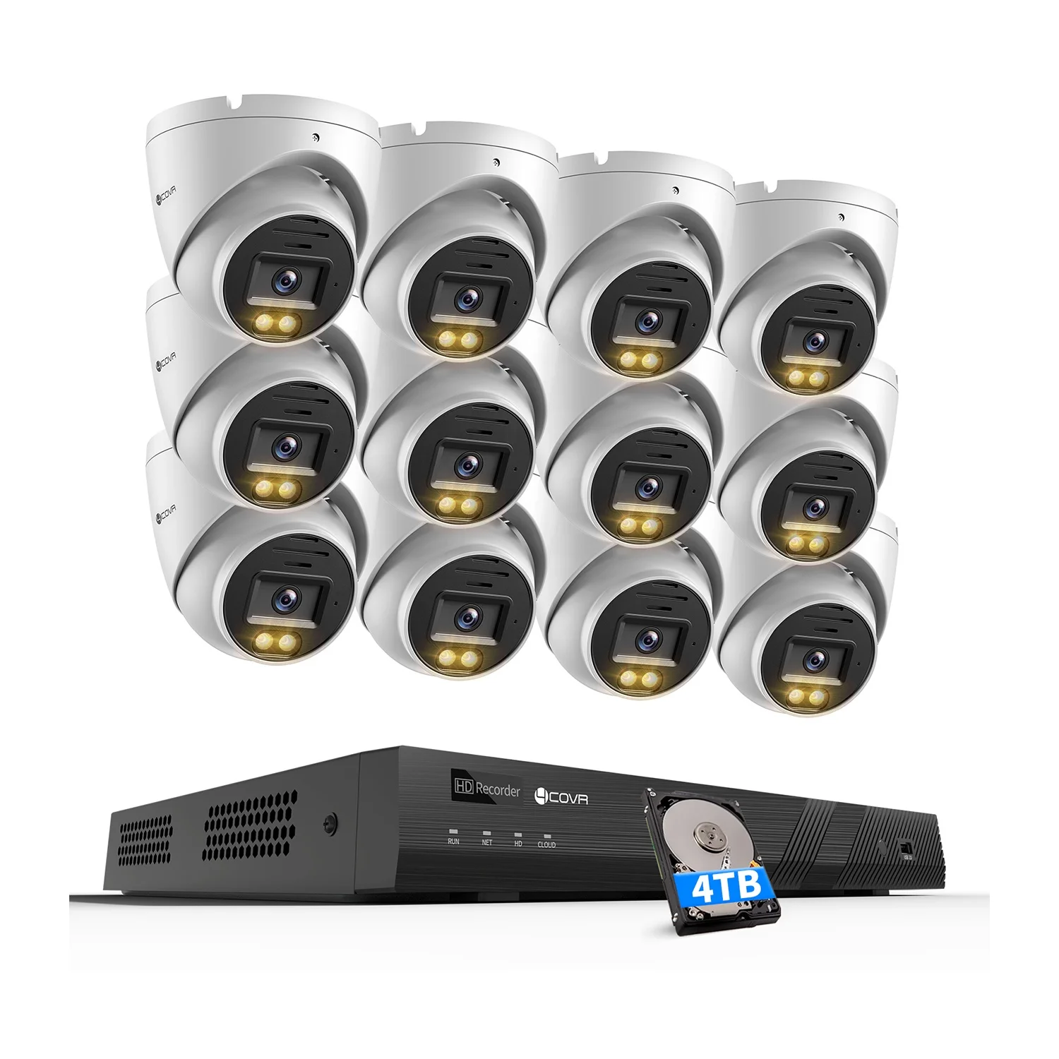 16CH 4TB 12X 8MP PoE IP Turret Camera 2 Way Audio Dual Light Color Night Vision 16 channel camera security systems 4k poe