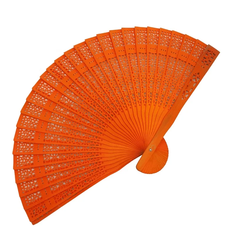 Ready Hand Fan! Hot Selling Colored 8 inch Full Carved Wooden Folding Hand Fan for Wedding and Gift