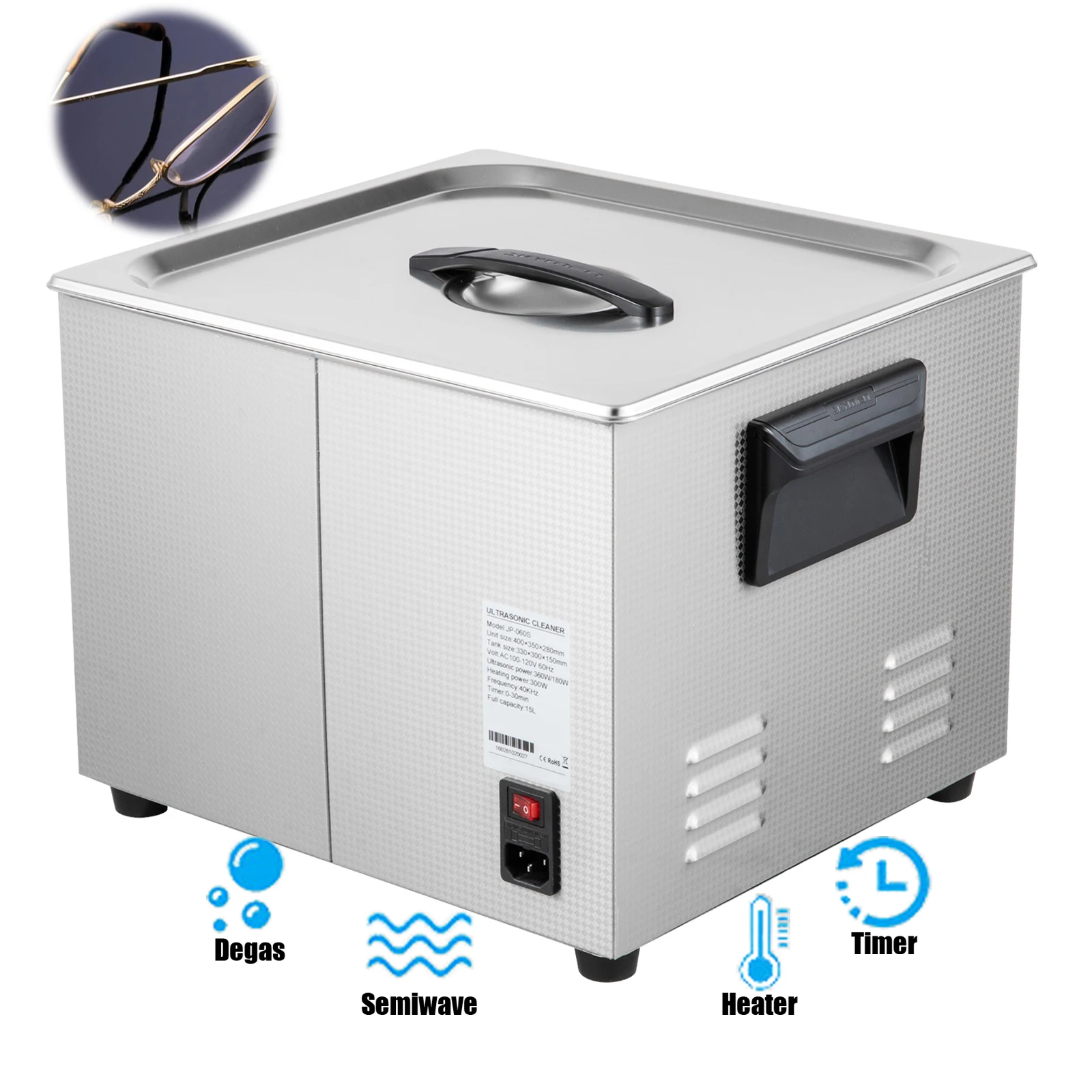 Промышленный ультразвуковой очиститель, ультразвуковая машина с австралийской/американской вилкой, цифровой ультразвуковой очиститель 15 л для магазинов часов