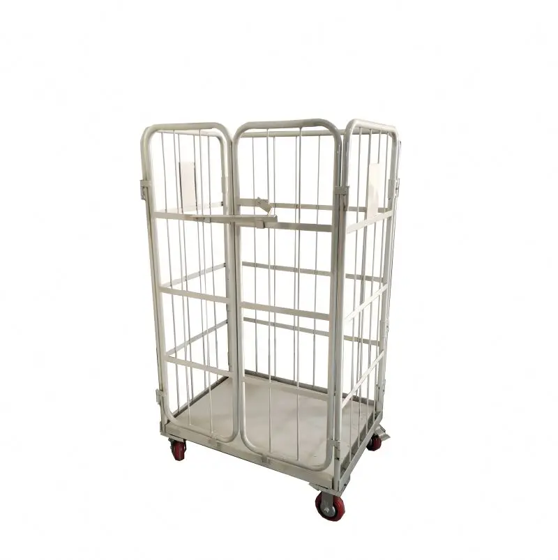 Collapsible 4-sides foldable roll cage cart trolley  logistics trolley for warehouse