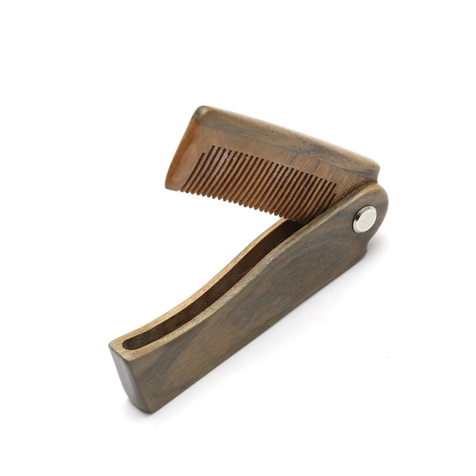Natural Green Sandal wood Fold Comb Hair Comb For Men Beard Care ,Anti-static Wooden Comb Hair Care Tools Hair Brush