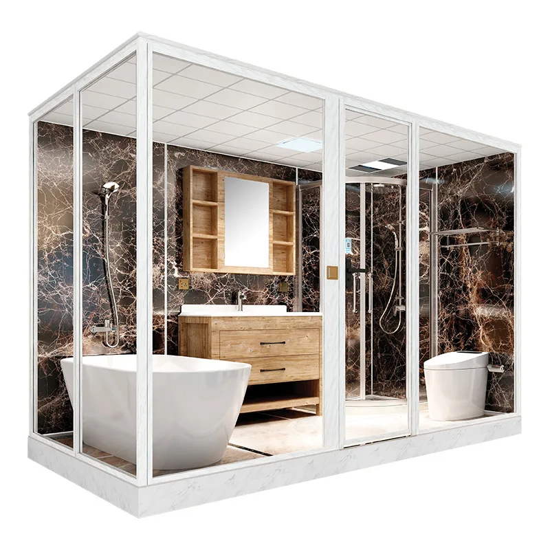 Luxury  Prefabricated Bathroom Ready Made Complete  Bathroom Unit Integrated Bathroom With Bathtub