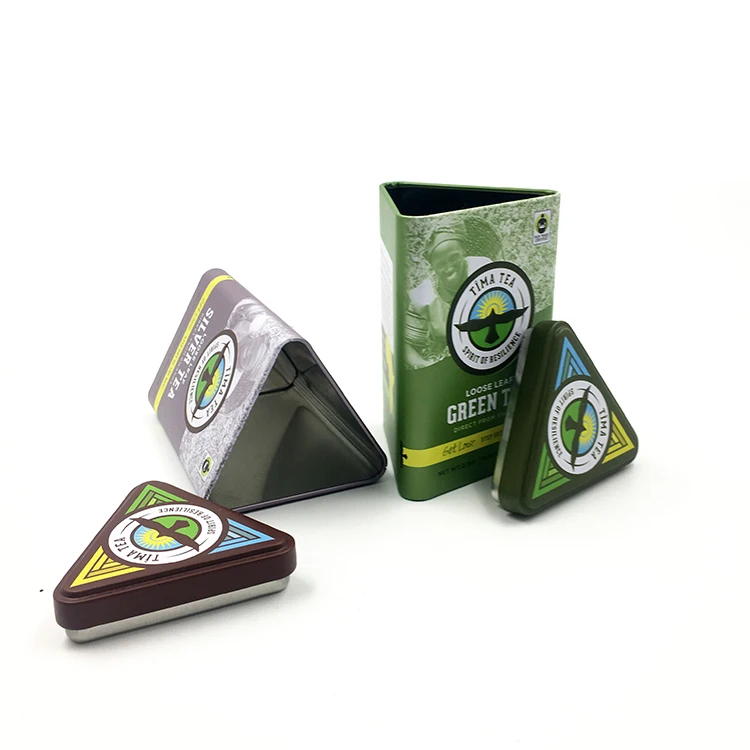 Hot Sale Customized Triangular Shape Tin Box Metal Can With Rolled-In Edge On The Lid And The Bottom