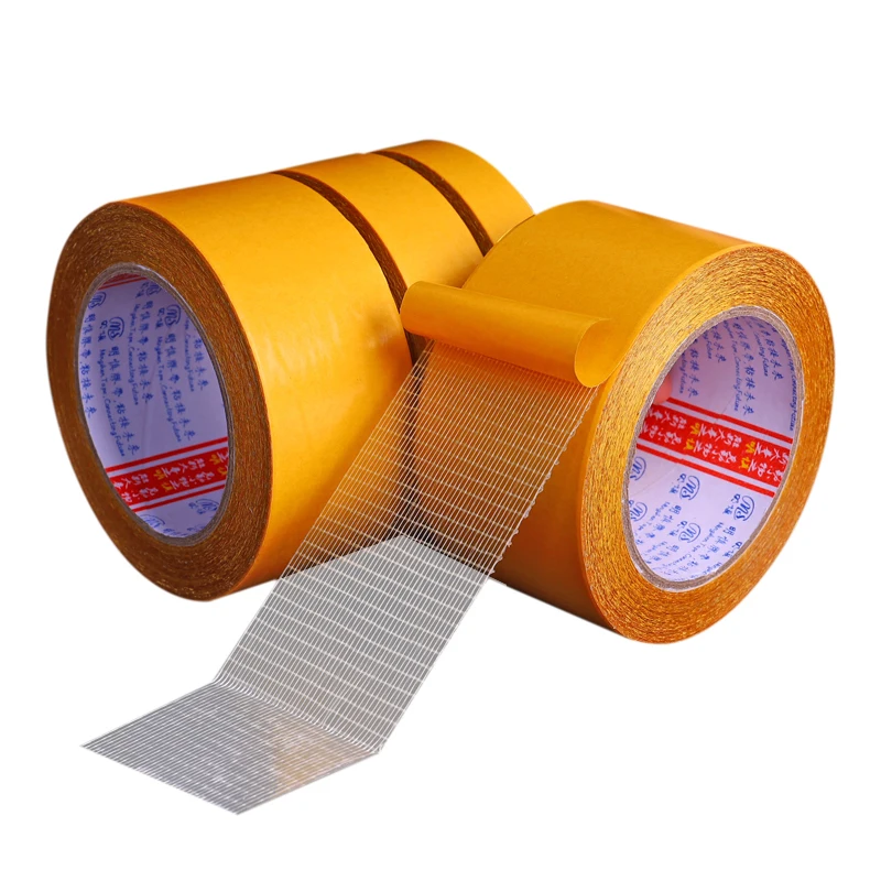 Heavy Duty Waterproof Self Adhesive Double sided Transparent Reinforced Fiberglass mesh Tape for carpet fixing