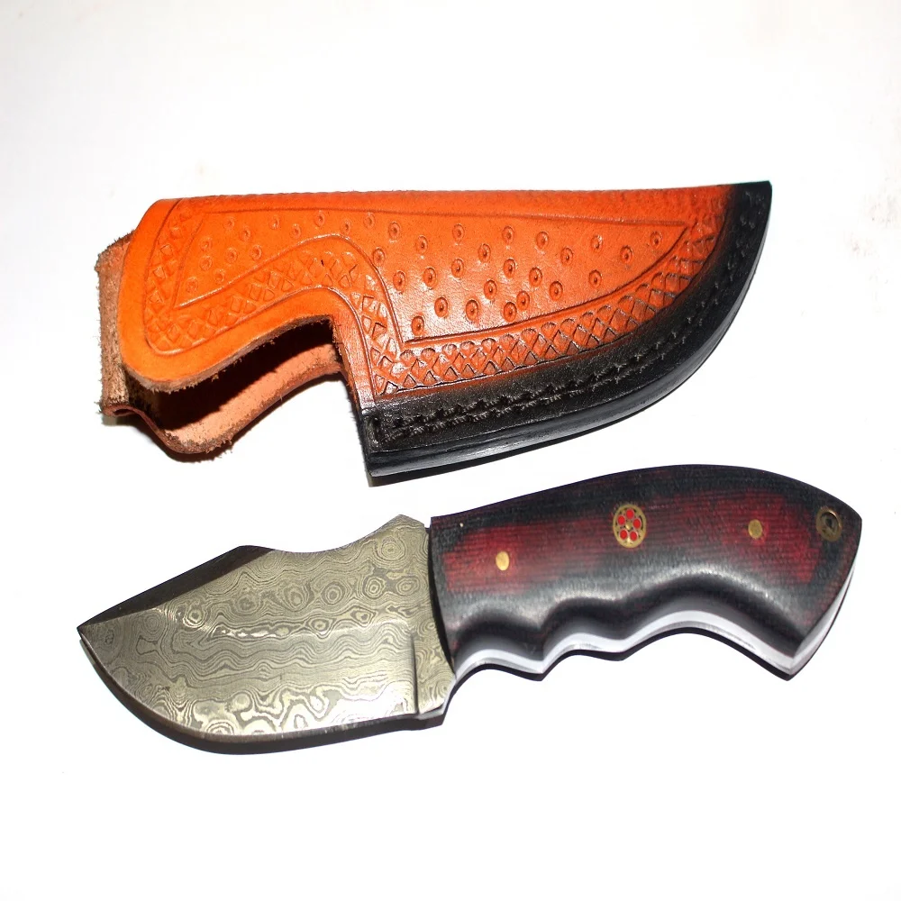 DAMASCUS STEEL RANDOM PATTERN HUNTING KNIFE WITH  MICARTA HANDLE AND MOSAIC PINS (U301)