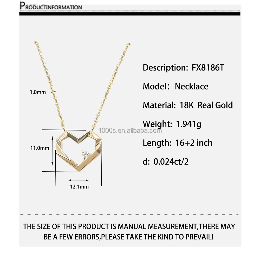 New Classical Luxury Heart Shape Pendant 18k Real Gold  With Diamond Necklace