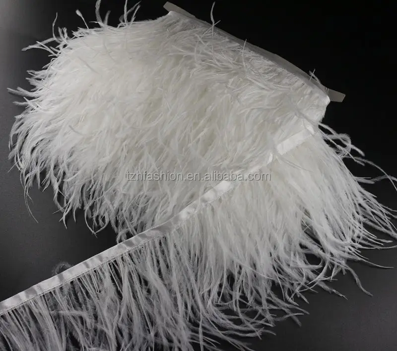 Wholesale Dye Snow White 13-15cm Fluffy Ostrich Feather Trim Fringe Satin Ribbon Dress Sewing Crafts