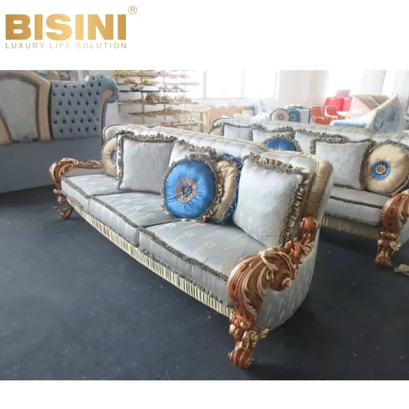 Graceful French Baroque Style Royal Palace Home Wooden Carved Pink Sofa Sitting Room Rosy Three Seater Sofa Set