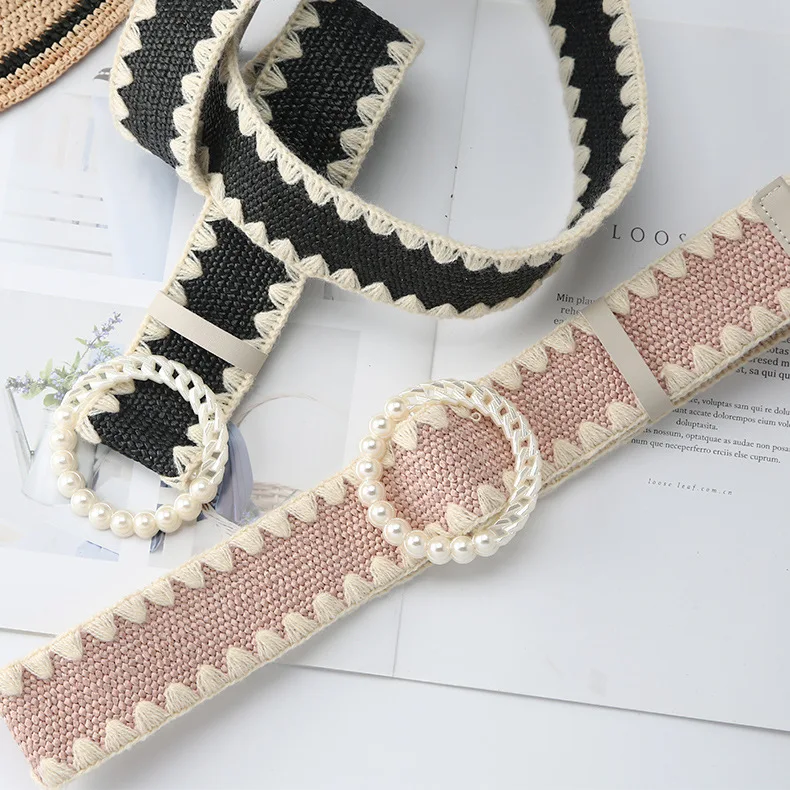 Wholesale High Quality Bohemian Belt Smooth Buckle Wide Belt Woman Woven Belt For Dress