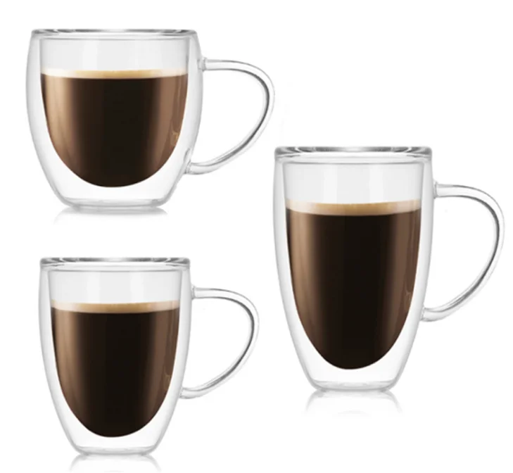 
Glass Coffee Mugs Double Walled Insulated Drinking Glasses with Handle Borosilicate glass cup 250ml 