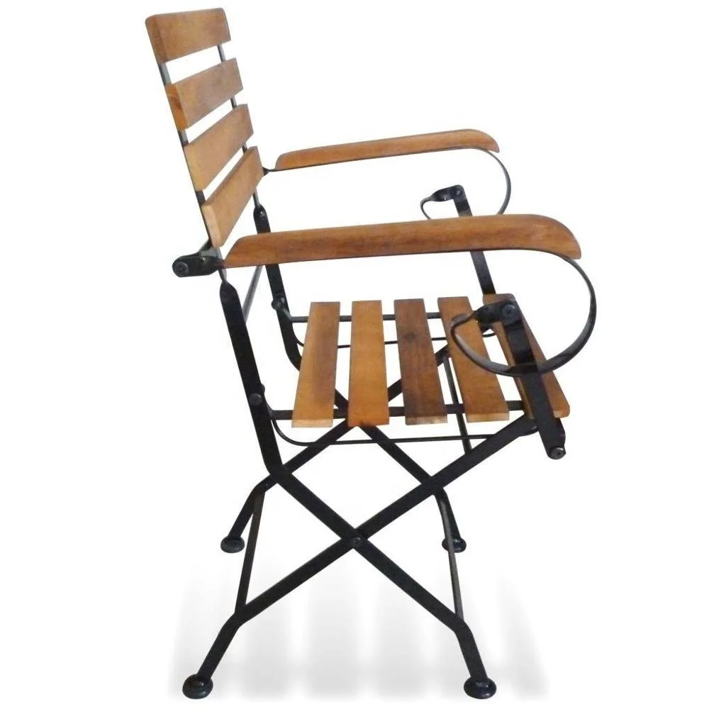 Classic Solid Wood Steel Frame Folding Cafe Bistro Outdoor Reclining Armchair