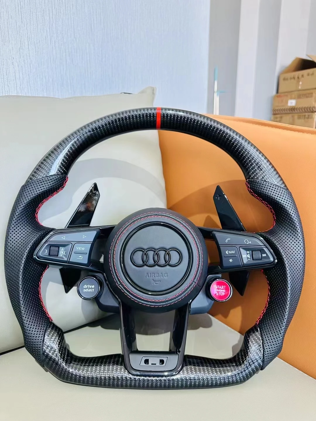 Factory wholesale -audi R8 full series carbon fiber steering wheel modification Flat-bottom steering wheel two/four-button