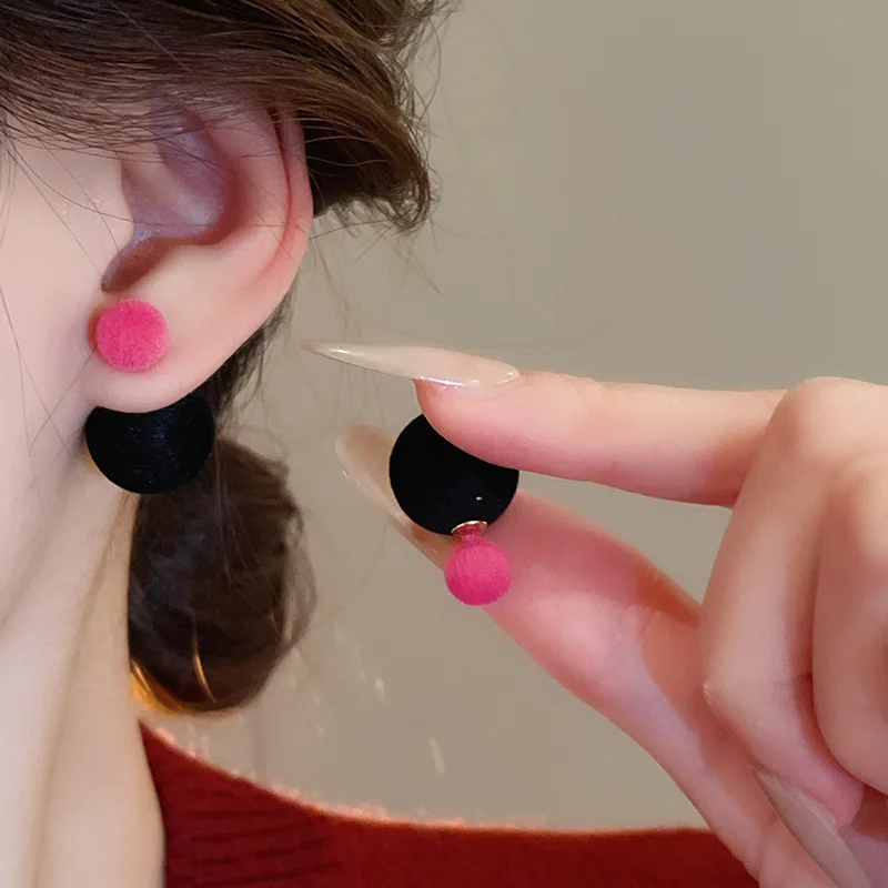 Winter Fashion Jewelry Earrings Women Stud Round Ball Shaped Flocking Earrings For Women Wholesale