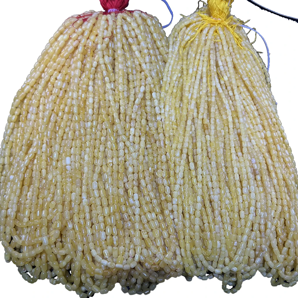 Natural Russian Amber Jewelry High Quality Yellow White Capsule Shape 6-8mm Muslim prayer beads Perfect Clean Quality