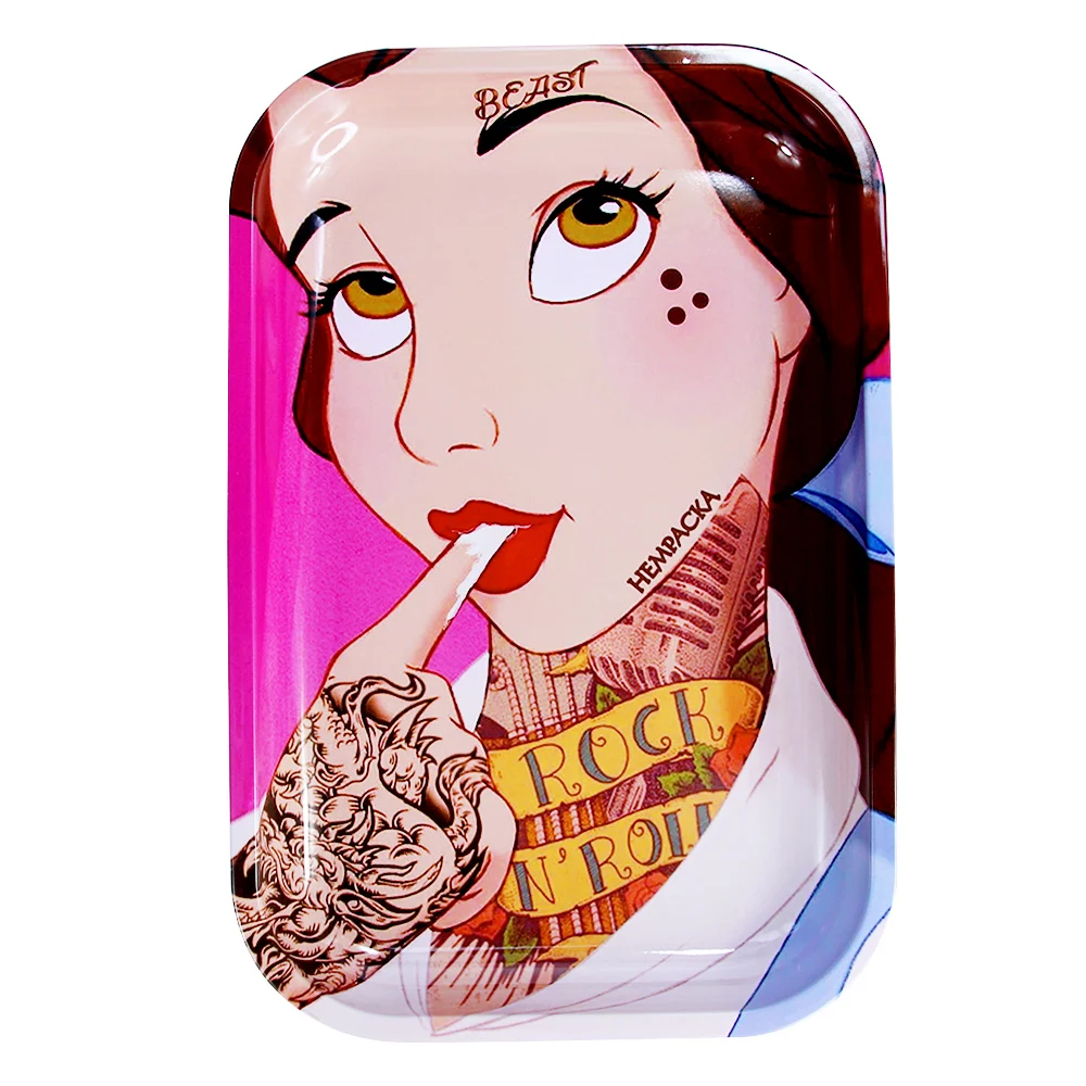 
HEMPACKA High Quality Tobacco Weed Metal Tin Cartoon Rolling Tray With Magnetic Lid 