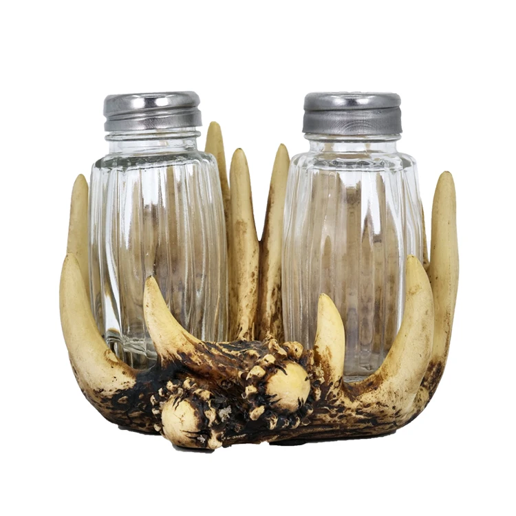 Resin Elk Rack Exquisite Antler Salt and Pepper Shaker Animal Salt Pepper Holder Decoration