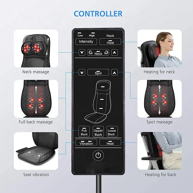 Phenitech 2023 New Shiatsu Vibrating Massage Cushion with Heating Massage Chair Massager Pad Mattress