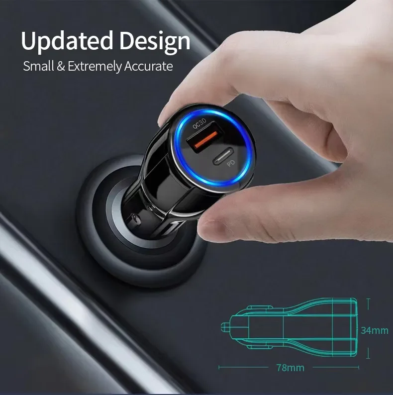 hot sales 2 in 1 PD USB C and QC3.0 38W Type c super quick fast charging car charger USB adapter for mobile car charger