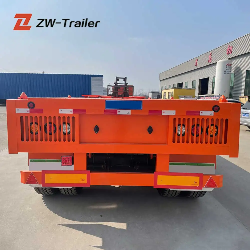 ZW 3 Axle 40ft 45ft Container FlatBed Trailer 12.5M Used Flatbed Semi Trailer for Zambia