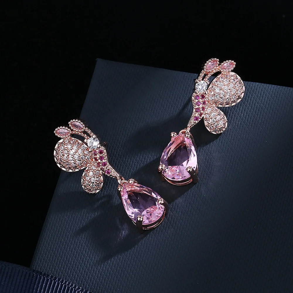 Exquisite Cubic Zircon Flower Earrings For Female Earring Women Fashion Jewelry Long zircon Dangler Earrings