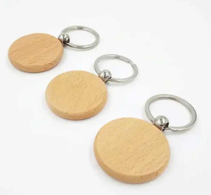 Round Wooden Key Tags with Ring Unfinished Wooden Blank Key Chain