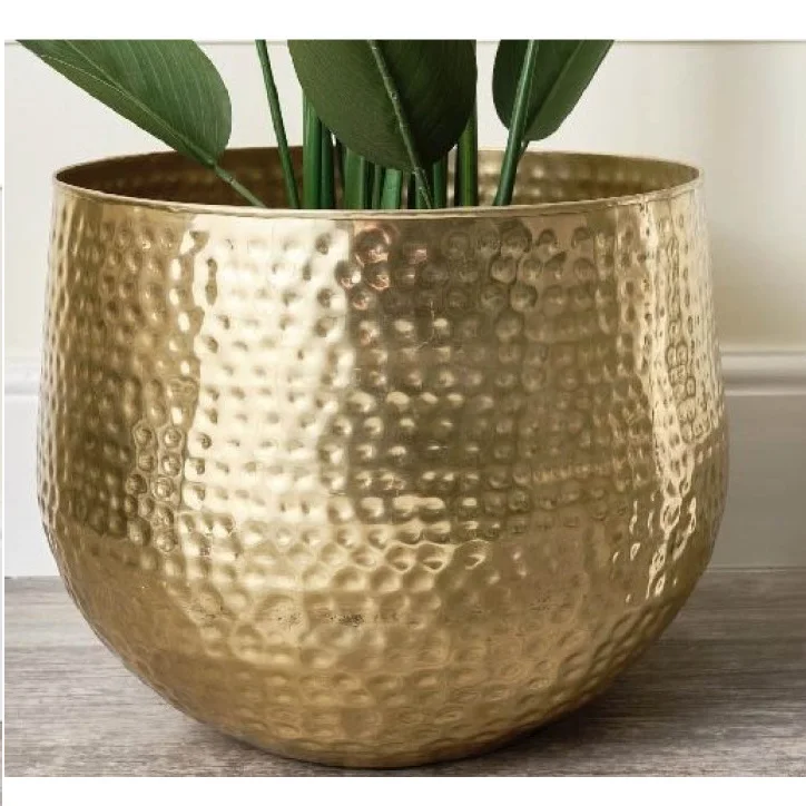 Set of Three Home Decorative Planter Indoor Outdoor Metal Floor Planter Gold Finished Modern Metal Garden Planter