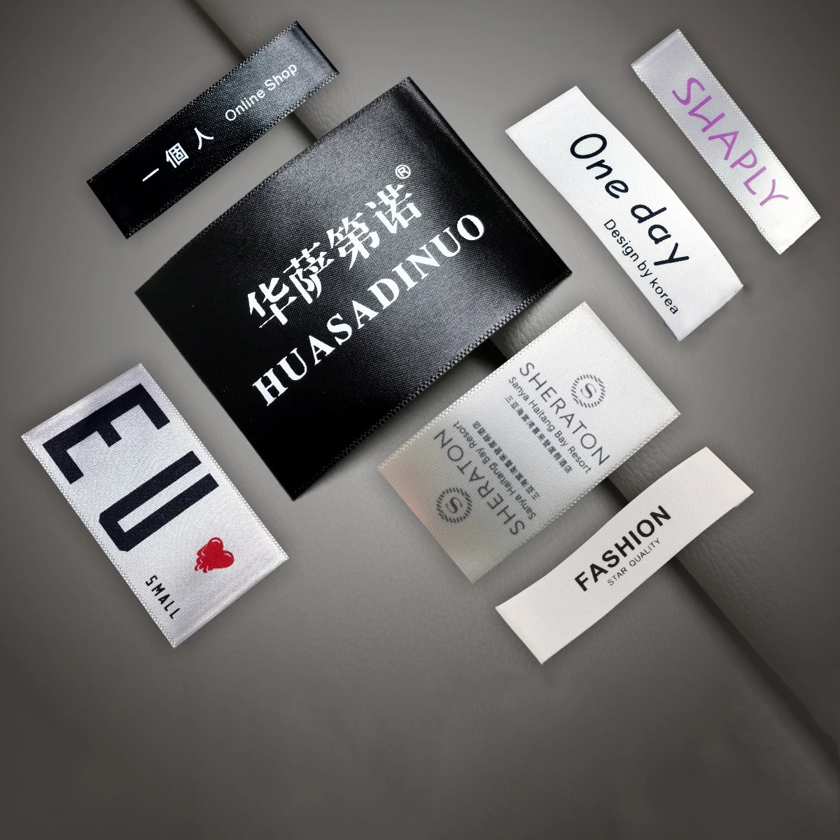 Wholesale High Quality Satin Garment Labels Printed Satin Label Maker Clothing Size Labels with Custom Brand Logo