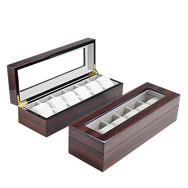 Factory handmade luxury mdf wood veneer high glossy painting velvet wooden watch box