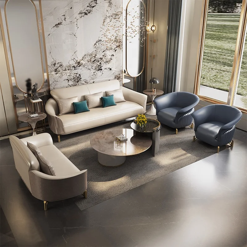 Sofa furniture manufacturer genuine leather sofa seats, luxurious royal living room furniture set, 6-seater sofa set