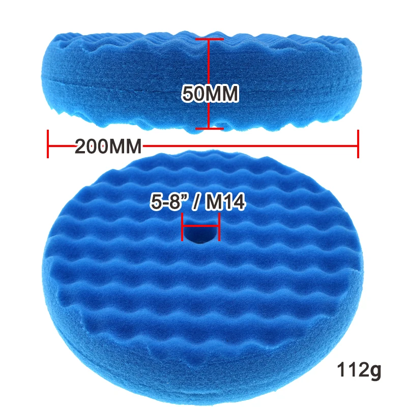 8Inch Blue Double-side 5/8' or M14 Medium Cutting Wave Buffing Sponge Waffle Foam Polishing Pad for Auto Care Sanding Waxing