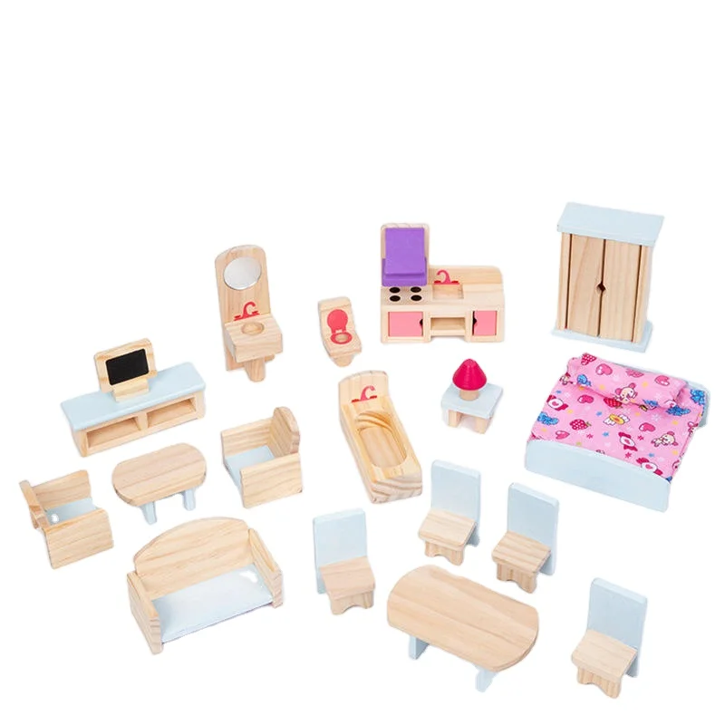 Wholesale 3d wooden miniature doll house kit diy doll house doll chair kids education wooden toy