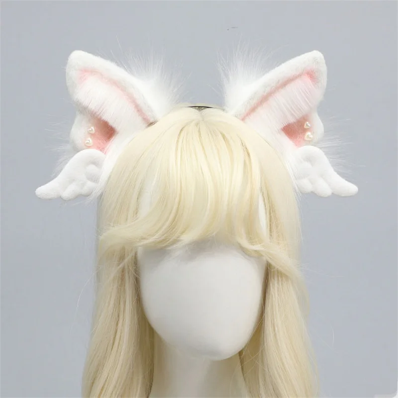 Cute girls angel wings headband Y2K girls fur cosplay animal cat ears headband