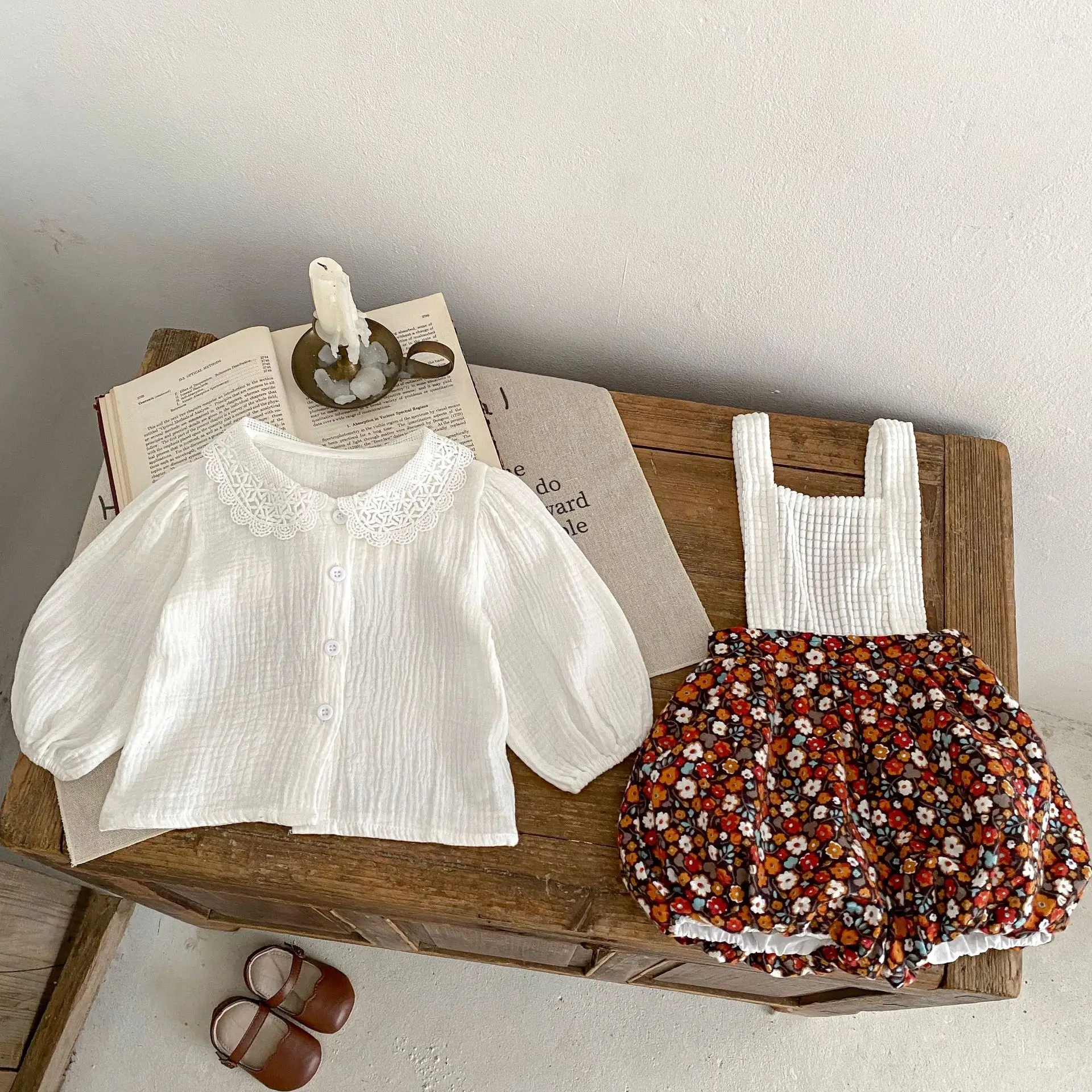 Spring Autumn Fall Newborn Cotton Shirt Lace Collar Top Infant Floral Pants Baby Girl Clothing Set