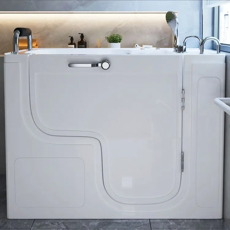 Freestanding Soaking Bathtub Walk in Bathtub White Solid Surface Bathtub with Door