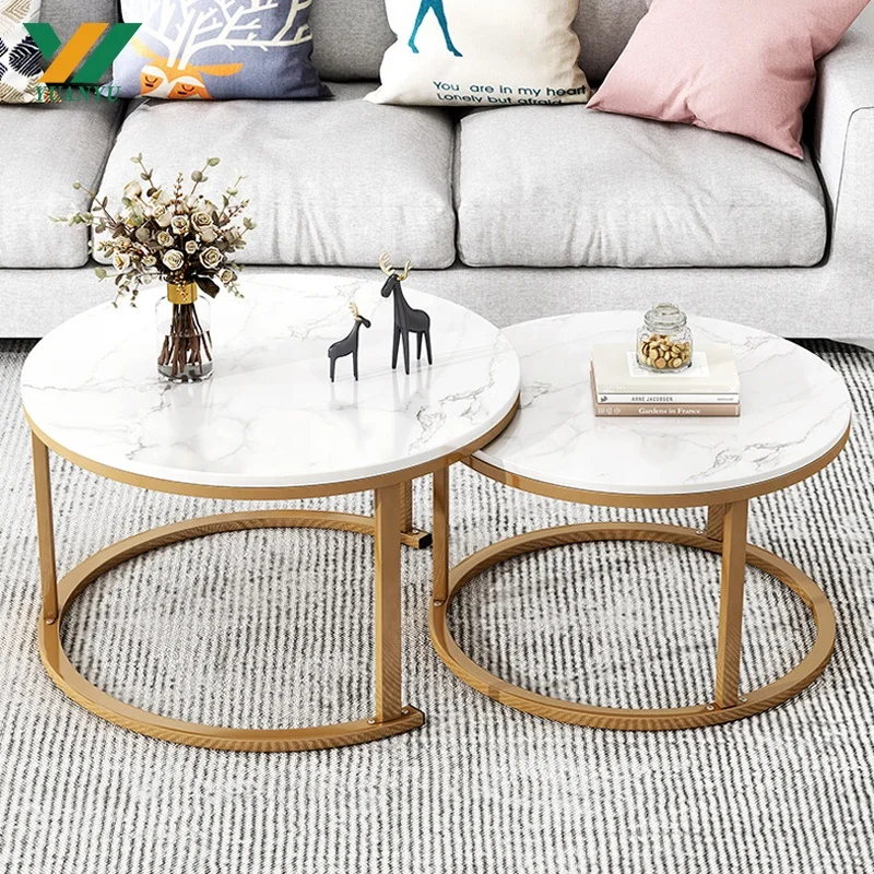 Living Room Furniture Wooden Top Modern Coffee Table Set Luxury Black Gold Metal Side Glass Marble Nesting Coffee Table