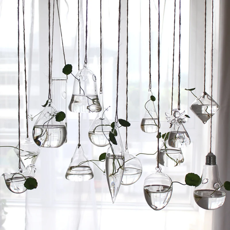 Redeco Hot Sale Creative Hanging Transparent Glass Flower Vase Simple Hydroponic Small Hanging Vase For Home Decoration