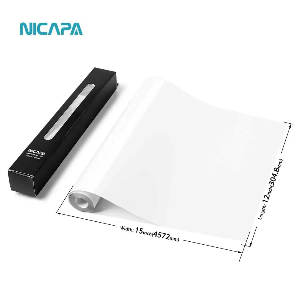 Free Sample Nicapa White Heat Press Transfer PU Vinyl Print HTV Rolls for Clothing Textiles Vinyl 12'x15 ft