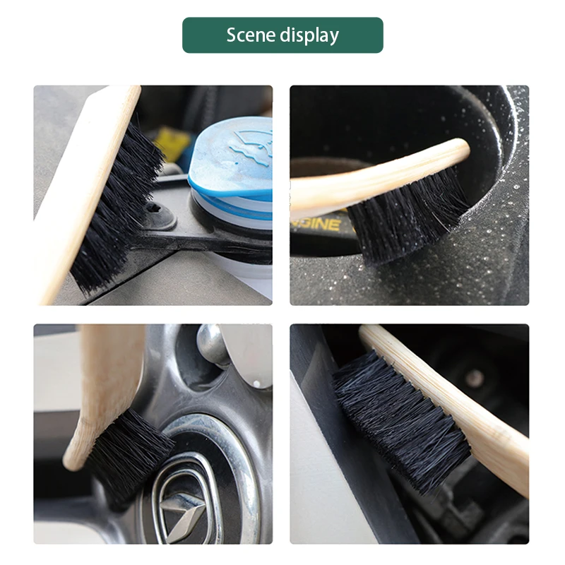 40CM Car Engine Tire Wheel Rim Cleaning Brush Long Bamboo Handle Brush Black Natural Bristl Auto Detailing Washer Brush