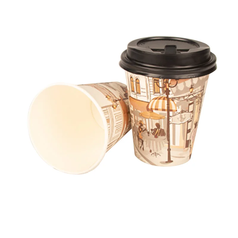 Paper Cup Hot Coffee  Disposable Cups Cafes With Lids Customization Printing Single Wall Paper Cup