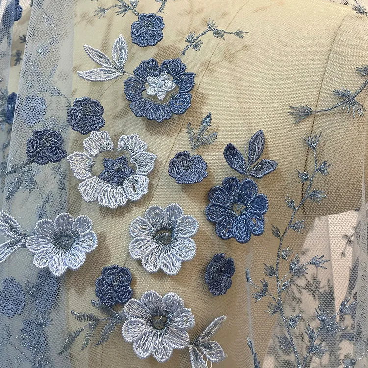 Multicolor 3D Embroidered Flower Lace Fabric Wedding Dress Costume Fabric