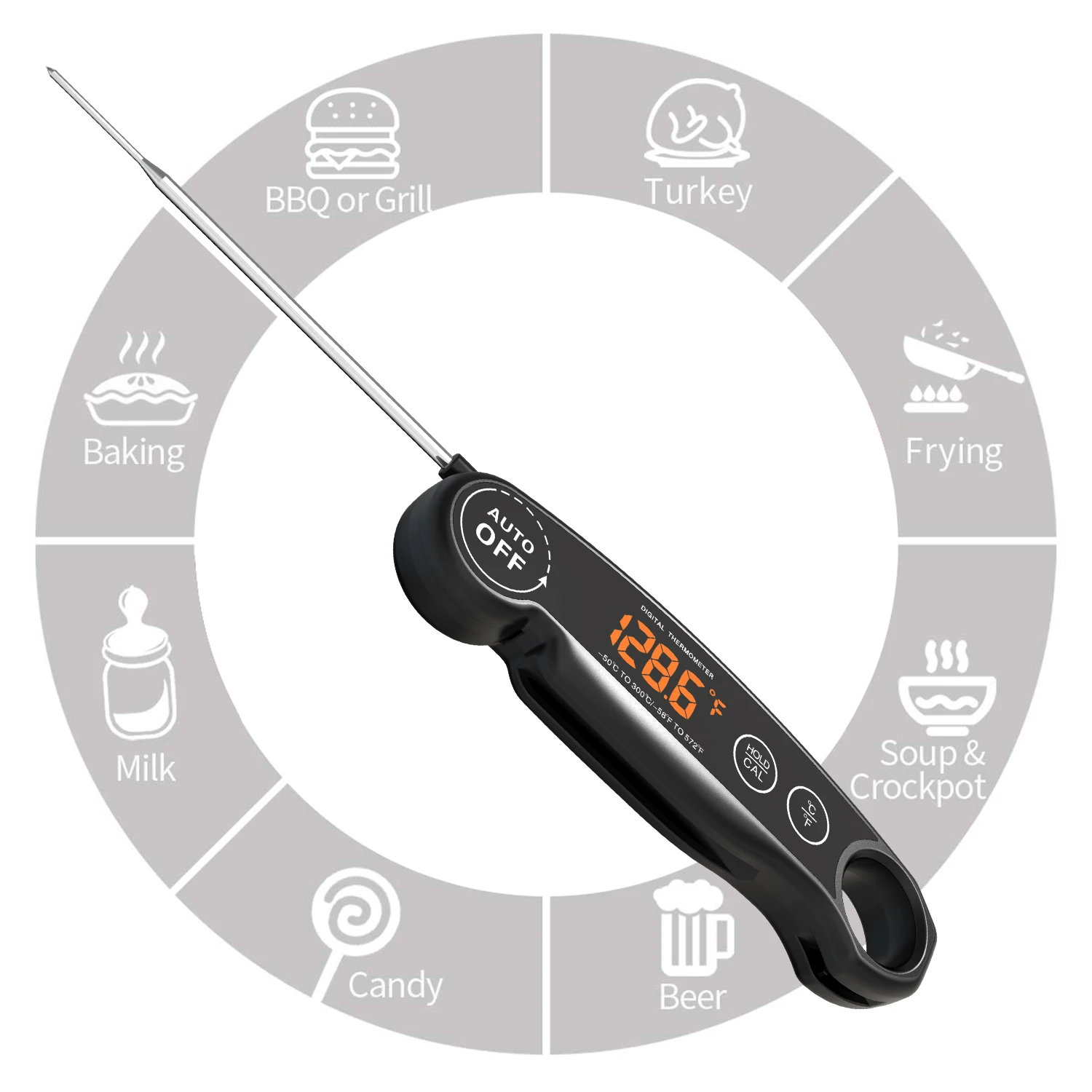 Ultra Fast Digital Instant Read Meat Thermometer with Thermocouple for Grilling BBQ Smoker Deep Fry Oil Thermometer