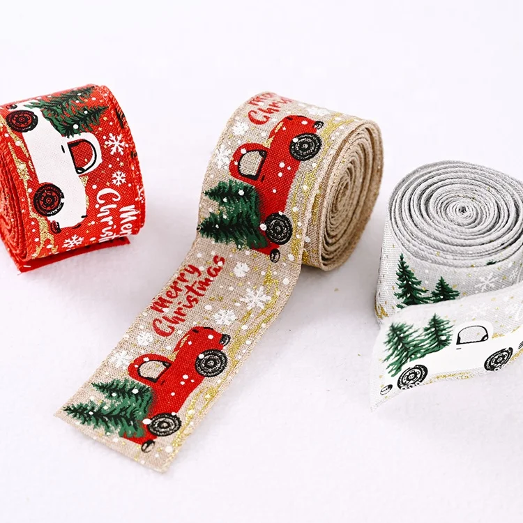 2021 new style hot sale cheap creative christmas decorations printing ribbon christmas tree decoration color strip ribbon