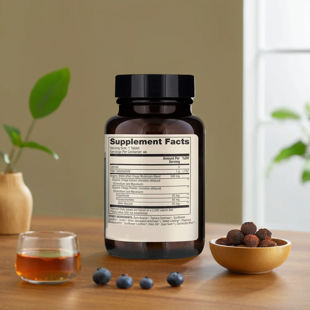 GMP Certified Organic Chaga Mushroom Tablets Immune Support Enzyme Weight Management Antioxidant Boost Packaged Bottles Adults